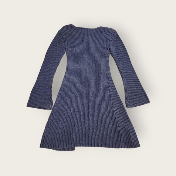 VTG Y2k Smudge blue ribbed lace up front bell sleeve boho long sweater jacket - Picture 2 of 4